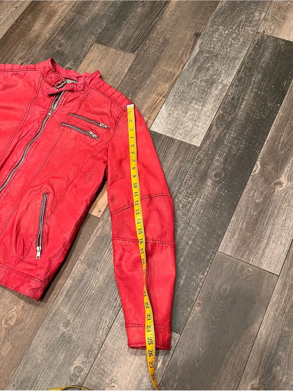 ZARA MAN Moda Sport Moto Red 100% Goat LEATHER JACKET ZIPS L 2710/301/600
